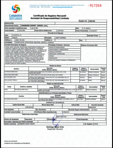 certificado de registro mercantil