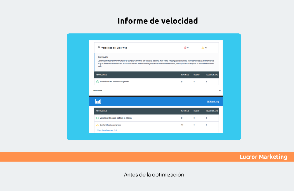 captura de pantalla con auditoría del sitio web